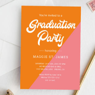 Retro Orange Pink Color Block Graduation Party Invitation