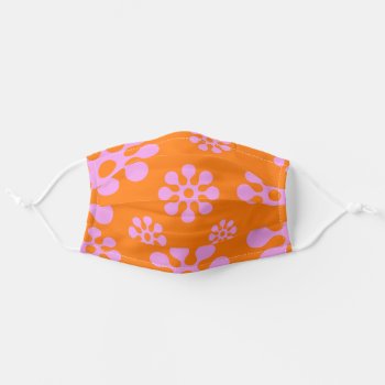 Retro Orange & Pink Flower Pattern Adult Cloth Face Mask by macdesigns2 at Zazzle