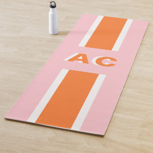 Retro Orange Pink Girl Cute Monogram Yoga Mat