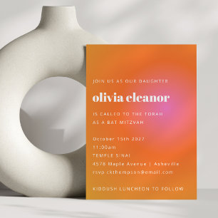Retro Orange Pink Gradient Formal Bat Mitzvah Invitation