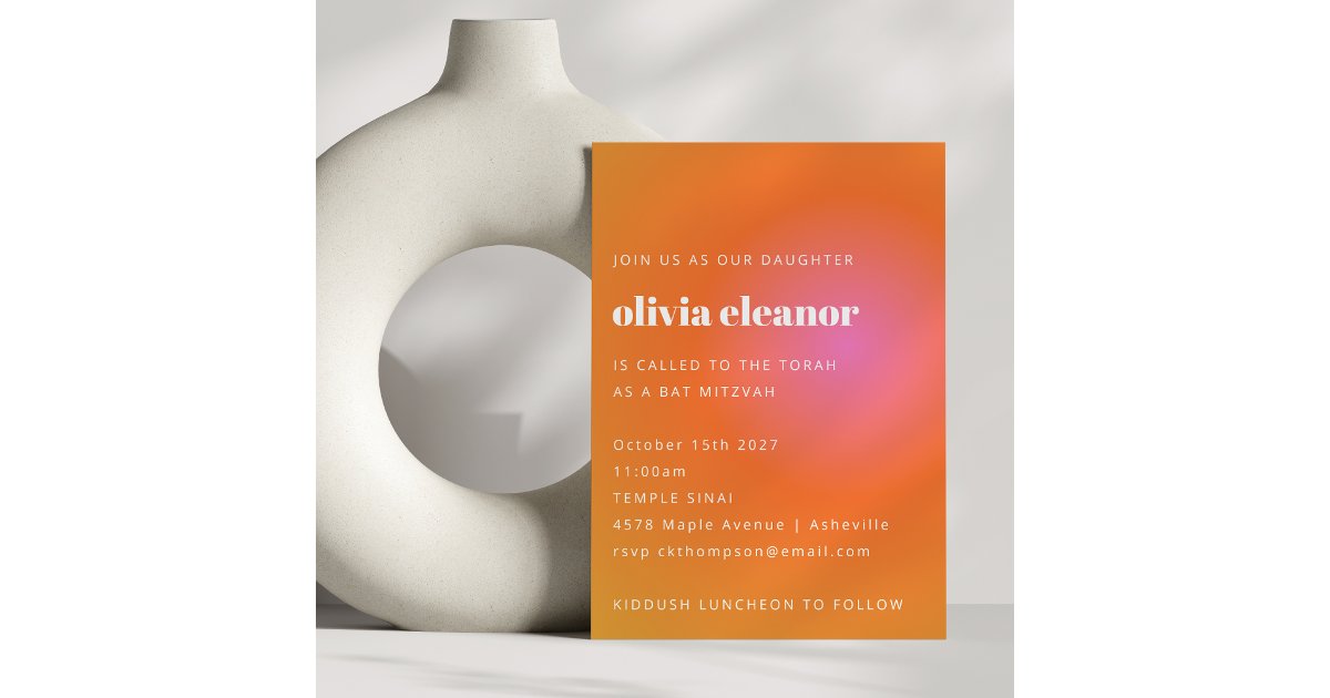 Retro Orange Pink Gradient Formal Bat Mitzvah Invitation | Zazzle