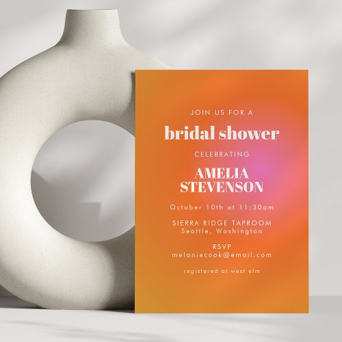 Retro Orange Pink Gradient Unique Bridal Shower Invitation