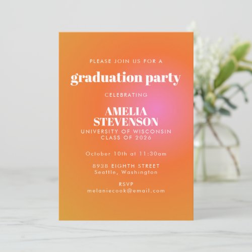 Retro Orange Pink Gradient Unique Graduation Party Invitation
