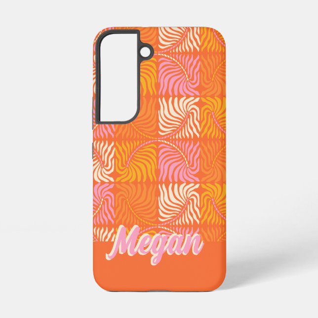 Retro Orange Pink Groovy Psychedelic Personalized  Samsung Galaxy Case (Back)
