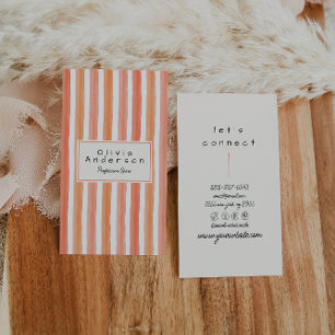 Retro Orange Pink Hand Drawn Stripes Girly Boho Business Card
