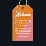 Retro Orange Pink Welcome Gift Basket Bag Wedding Gift Tags<br><div class="desc">This retro pink,  orange,  and white color block wedding tag,  placed on your welcome bag or basket in their accommodation,  is a nice way to thank your out of town guests for the travel they needed to do to get to your wedding. Matching stationery and party supplies available.</div>