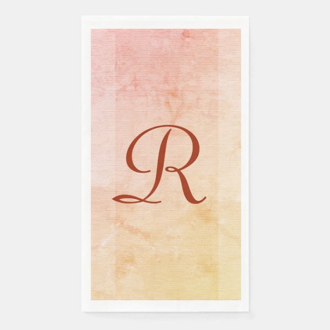 Retro Orange Pink Yellow Textured Monogrammed  Paper Guest Towels (Front)