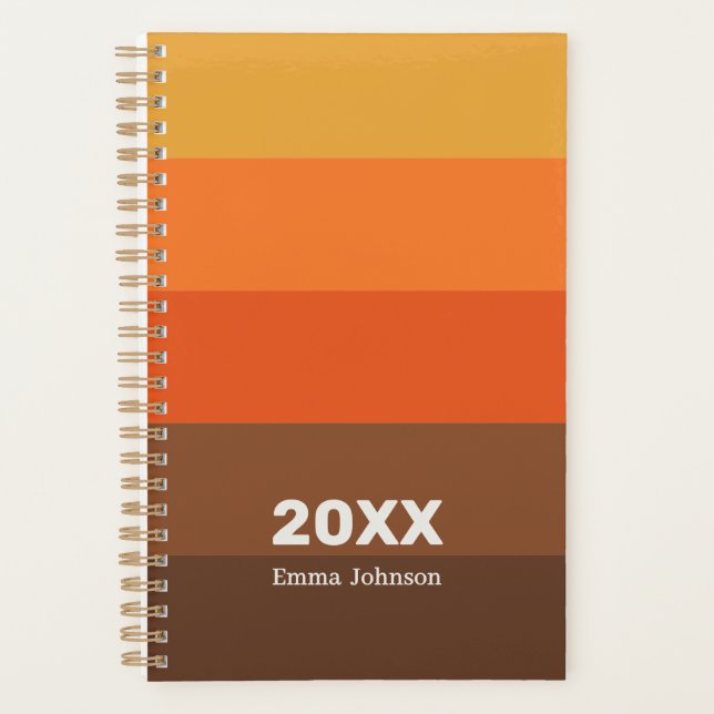 Retro Orange Pumpkin Brown Stripe 2026 Name Planner (Front)