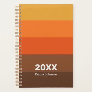 Retro Orange Pumpkin Brown Stripes Name Planner