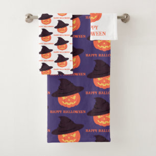 Retro Orange Pumpkin Happy Halloween Bath Towel Set