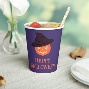 Retro Orange Pumpkin Happy Halloween Paper Cups