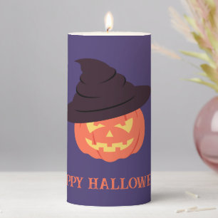 Retro Orange Pumpkin Happy Halloween Pillar Candle