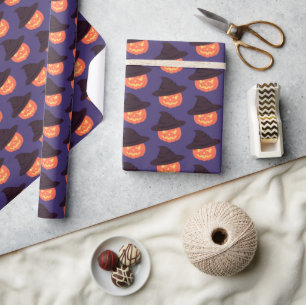 Retro Orange Pumpkin Happy Halloween  Wrapping Paper