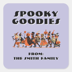 Retro Orange&Purple Spooky Goodies Halloween Square Sticker