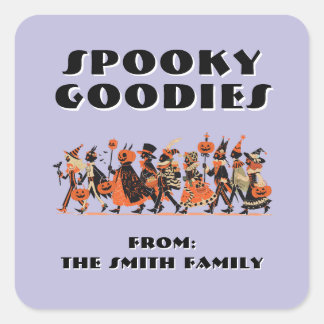 Retro Orange＆Purple Spooky Goodies Halloween Square Sticker