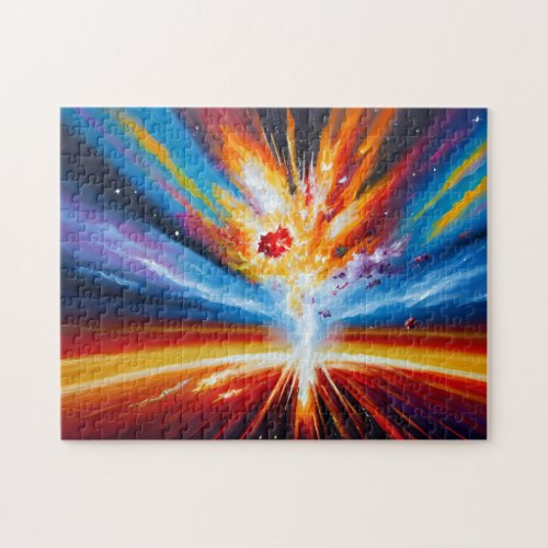 Retro orange red blue night outer pace landscape jigsaw puzzle