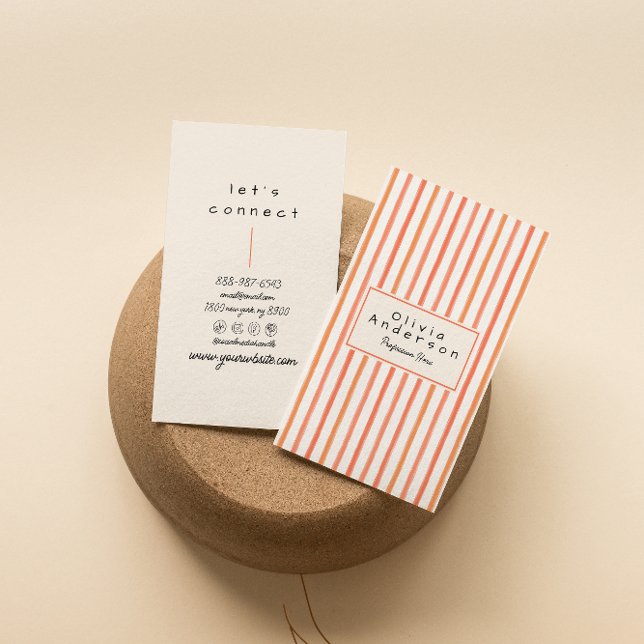 Retro Orange Red Hand Drawn Stripes Trendy Boho  Business Card (Creator Uploaded)