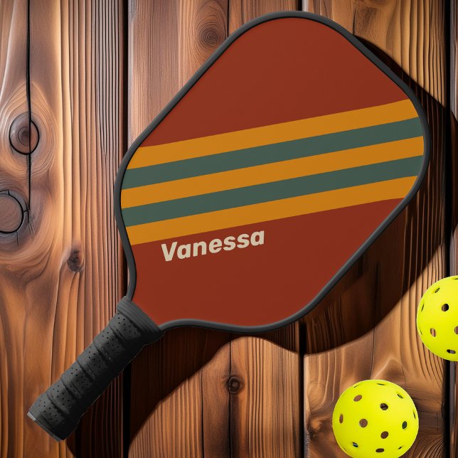 Retro Orange Rust Stripes with Name Pickleball Paddle (Creator Uploaded)