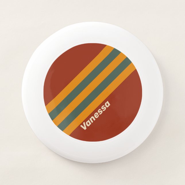 Retro Orange Rust Stripes with Name Wham-O Frisbee (Front)