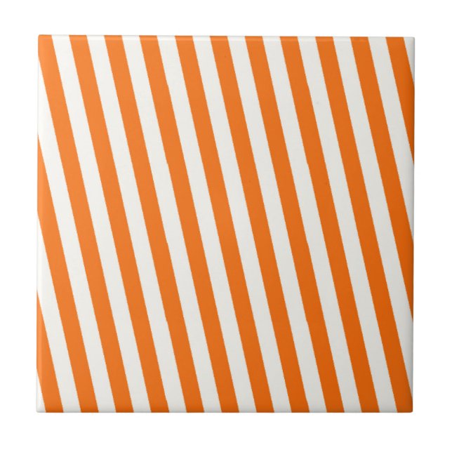 Retro Orange Striped Pattern Ceramic Tile (Front)