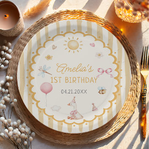 Retro Orange Striped Silly Goose Birthday Paper Plates