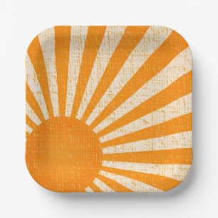 Retro Orange Sun I Vintage Sunrise I Boho Sunshine Paper Plates