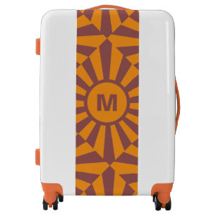 Retro Orange Sunburst Pattern Monogram Luggage