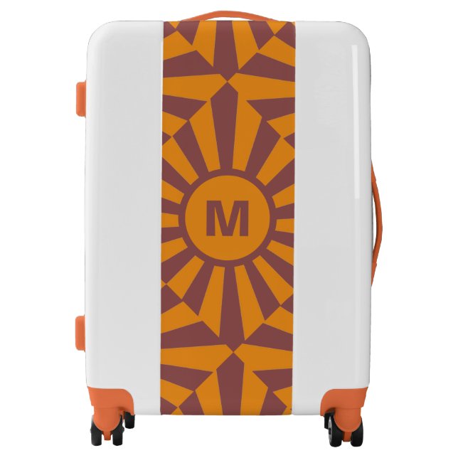 Retro Orange Sunburst Pattern Monogram Luggage (Front)