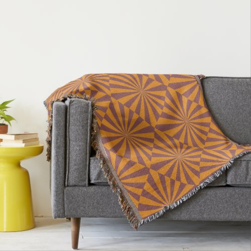 Retro Orange Sunburst Pattern Throw Blanket