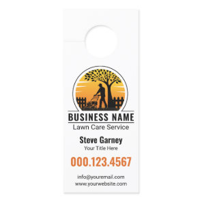 Retro Orange Sunset Gardener Lawn Care Service Door Hanger