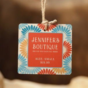 Retro Orange Teal Floral Boutique Price Tags