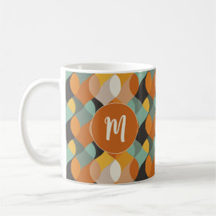 Retro Orange Teal Gold Monogram Oval Shapes  Coffee Mug