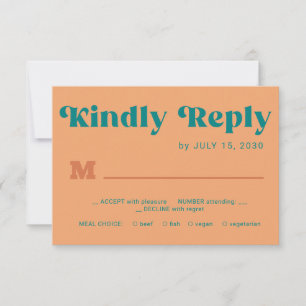 Retro orange teal simple typography wedding RSVP card