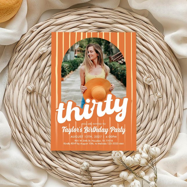 Retro Orange Thirty Birthday Invitation  (Creator Uploaded)