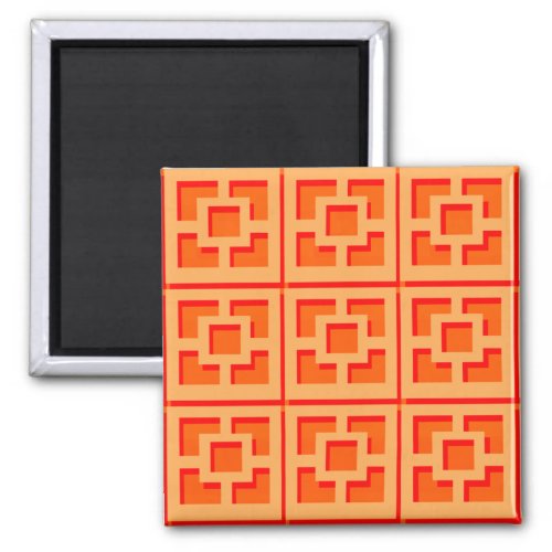 Retro Orange Trellis 2 Inch Square Magnet