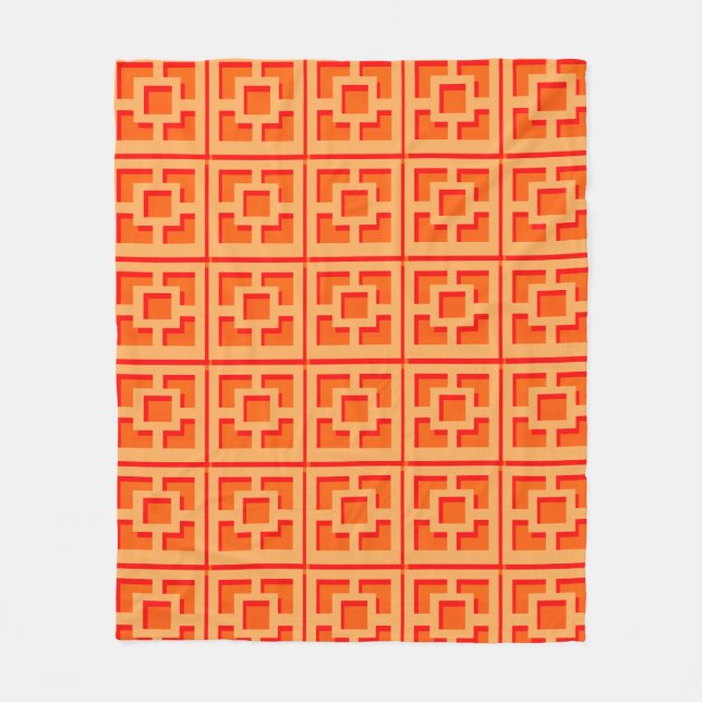 Retro Orange Trellis Fleece Blanket (Front)