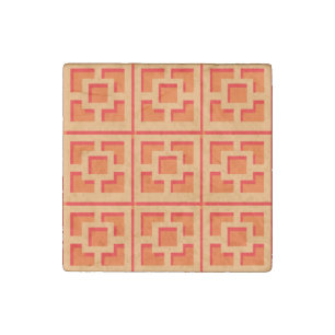 Retro Orange Trellis Marble Stone Magnet