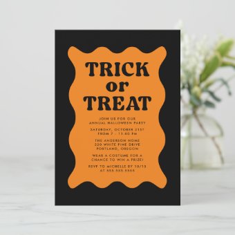 Retro Orange Trick Or Treat Halloween Party Invitation | Zazzle