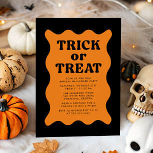 Retro Orange Trick or Treat Halloween Party Invitation