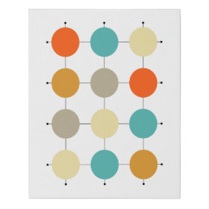 Retro Orange Turquoise Cream Circles on Grid Faux Canvas Print