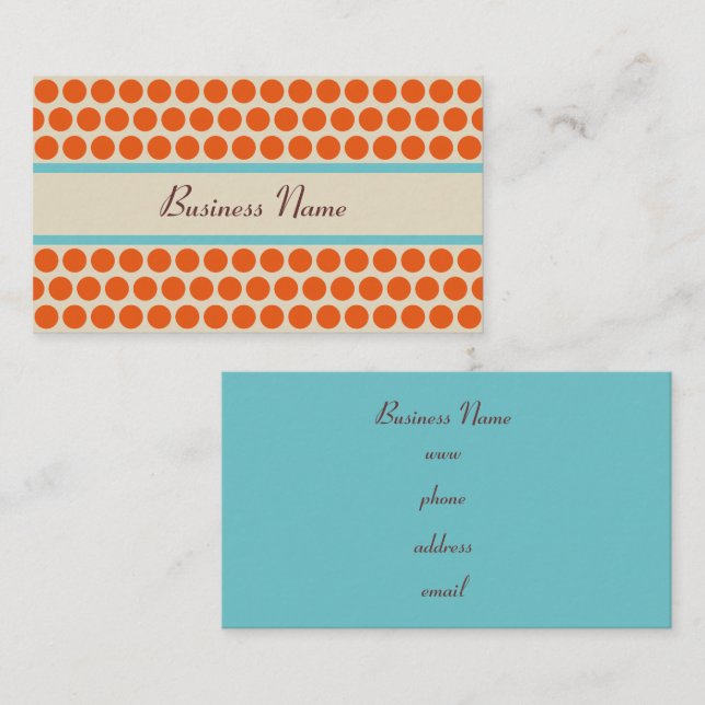 Retro Orange Turquoise Polka Dots Business Cards (Front/Back)