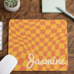 Retro Orange Warped Checker Board Custom Name Mouse Pad<br><div class="desc">This is a Retro Orange Warped Checker Board Custom Name Monogram Mouse Pad!</div>
