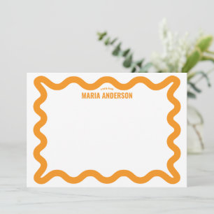 Retro Orange Wavy Border Personalised Note Card