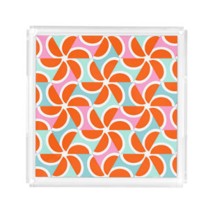 Retro Orange Wedge Pattern Acrylic Tray