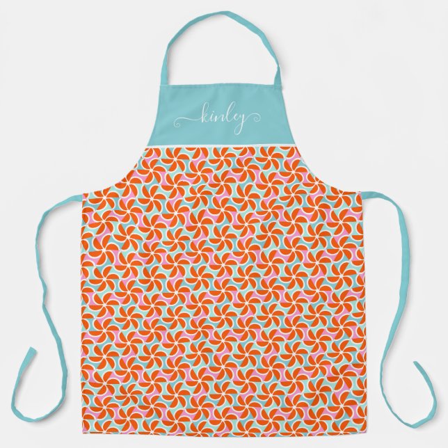 Retro Orange Wedge Pattern Apron (Front)