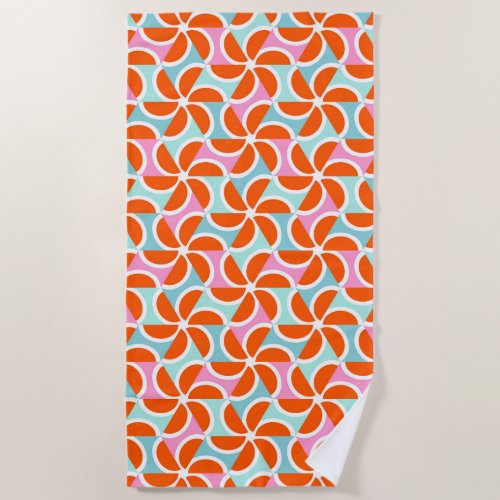 Retro Orange Wedge Pattern Beach Towel