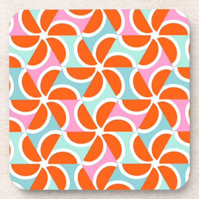 Retro Orange Wedge Pattern Beverage Coaster (Front)