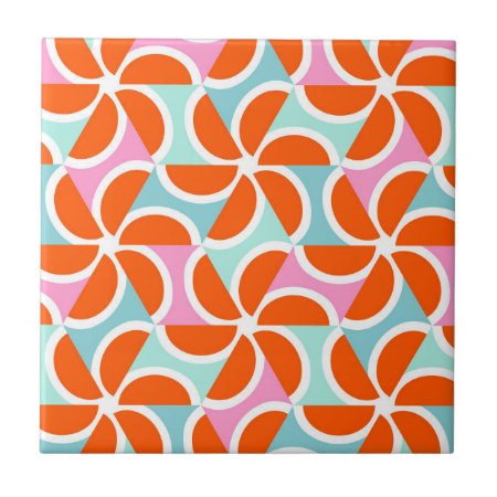 Retro Orange Wedge Pattern Ceramic Tile
