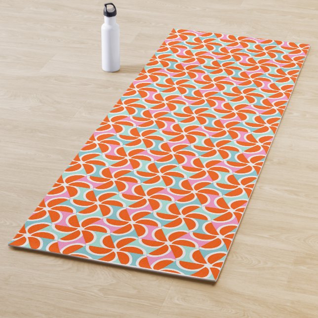 Retro Orange Wedge Pattern Yoga Mat (In Situ)