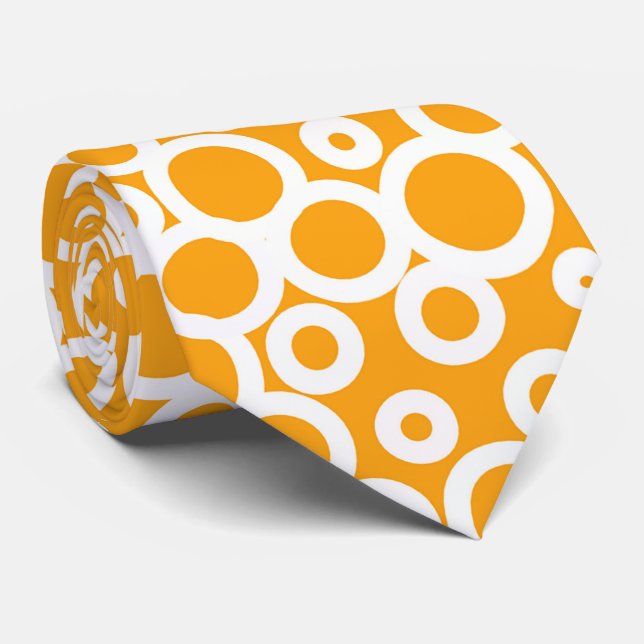 Retro Orange & White Polka Dot Patterns Neck Tie (Rolled)